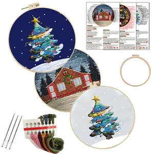 Embroidery DIY Cross Stitch Handmade Fabric Material Kit Embroidery Set, Adult Children DIY Handmade Craft, Hand Embroidery Beginner Kit with Printed Embroidery Patterns, Suitable for Adult Beginners Christmas Embroidery Kit