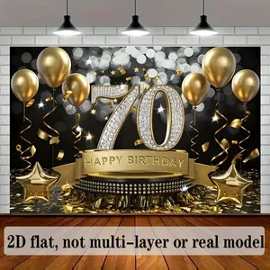 2D Flat 70th Birthday Party Background Decoration Polyester Banner White Ornaments for Home Room Wall Decor Supplies Gifts