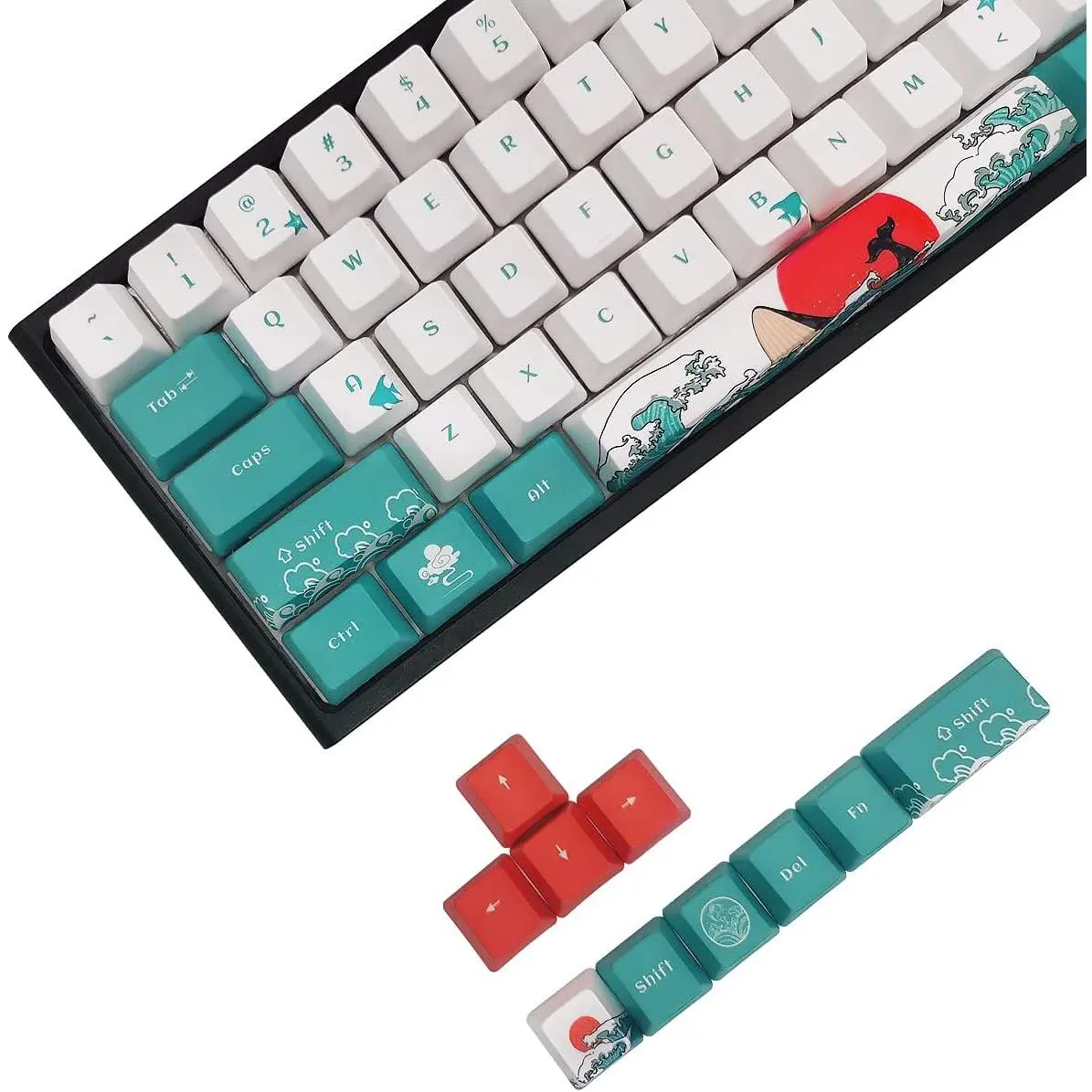 Custom Keycaps-Keycaps 60 Percent, Suitable for GK61/GK64/RK61/Anne/GH60 /ALT61 Mechanical Keyboards, 71 Key Set, OEM Profile PBT Key caps (Coral Sea)