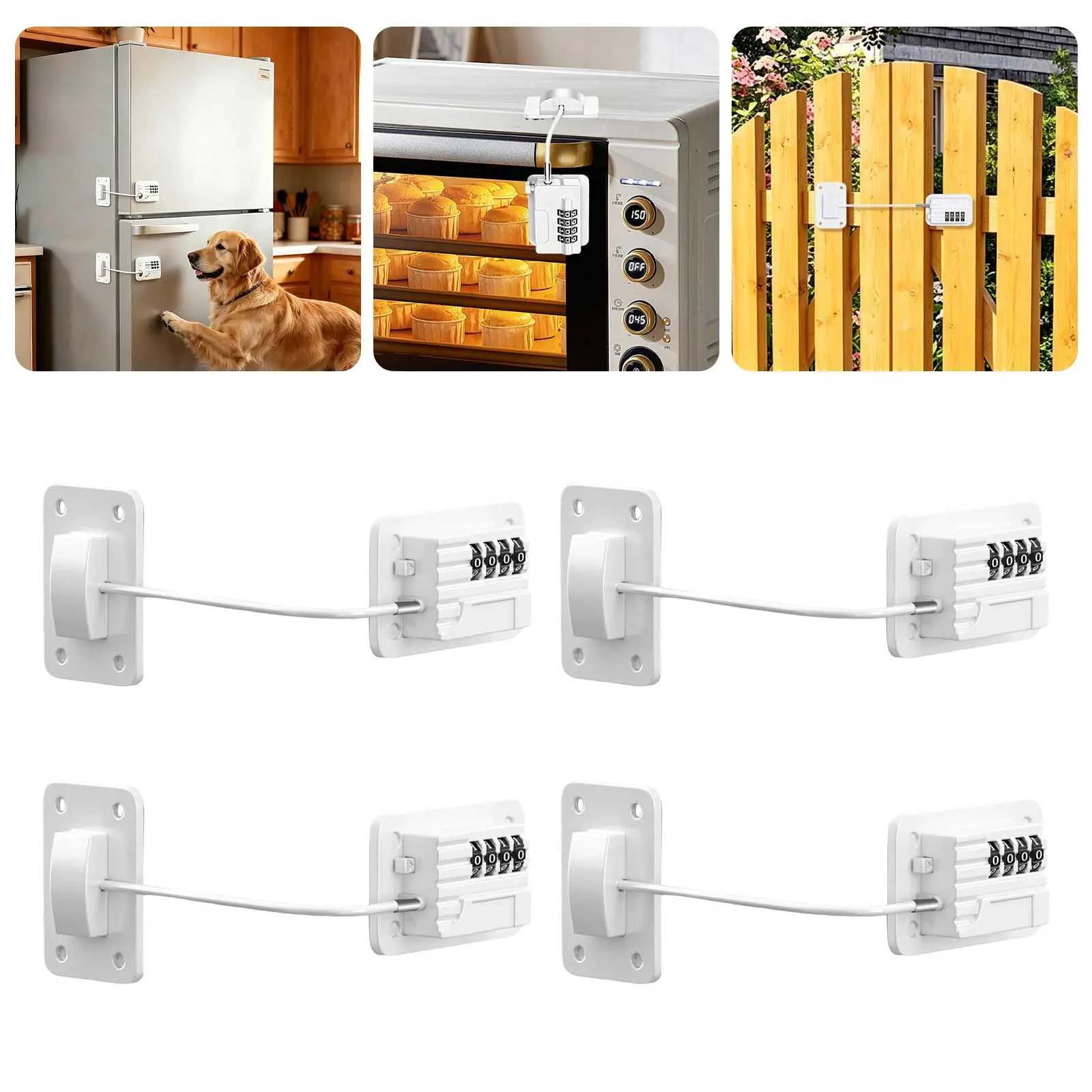 4Pcs Cabinet Locks with Combination - Resettable 4-Digit Combination Locks ,Child Proof Refrigerator Lock ,Tool for Closets, Drawers, Window