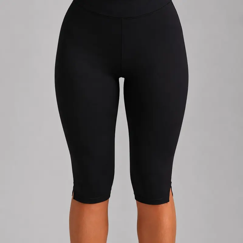 Women's High-Waisted Knee-Length Cycling Shorts, Athletic Sports Shorts, Soft Fabric Side Slit Slim Fit Bike Bottom, Workout Exercise Shorts
