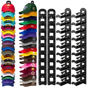 4 PackHat Rack on Wall Space-Saving Hat Organizer for Baseball Caps Holds up to 40 Hats with Strong Adhesive and Nail Wall-Mounted Hat Storage Organizer for Closet Door and Bedroom Hat Hangers for Wall Multilayer Display Cap Organizer for Men Hat Holder