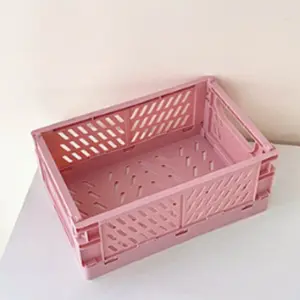 Plastic Folding Basket, Mini Stackable Crate Decor, Foldable Trash Bin Tray, Simple Foldable Plastic Storage Box, Student Desk Organizer