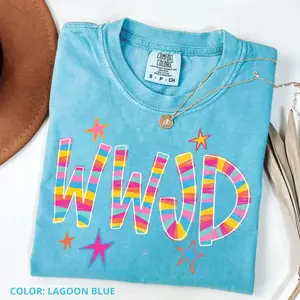 WWJD Comfort Colors T-Shirt, Preppy Christian Faith Shirt, Trendy Doodle Jesus Graphic Tee, Colorful Faith Based Spring Top