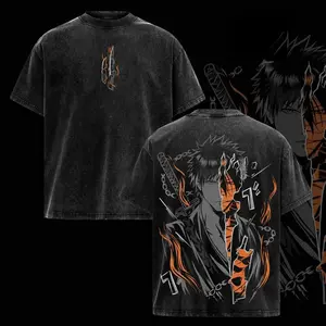 valentine shirts Ichigo Kurosaki Oversized Vintage Washed T-Shirt – Bleach Anime Graphic Tee, Hollow Form Streetwear Shirt, Soft Cotton Casual Unisex Top, Retro Manga Apparel, Gift for Bleach Fans