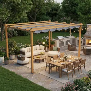 GAOMON 10 x 13 ft Wood-Grain Aluminum Pergola Outdoor Pergola with Retractable Canopy, Heavy Duty Metal Gazebo Frame Gazebo,BBQ Canopy for Outdoor Patio,Backyard Deck, Garden, Grape Trellis
