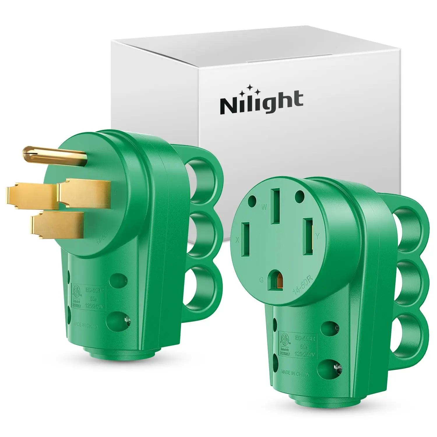Nilight 50 Amp RV Male and Female Plug Set Heavy Duty14-50P 14-50R Receptable 125V/250V Volt ETL Listed for Electrical Camper Caravan Motorhome Van Trailer