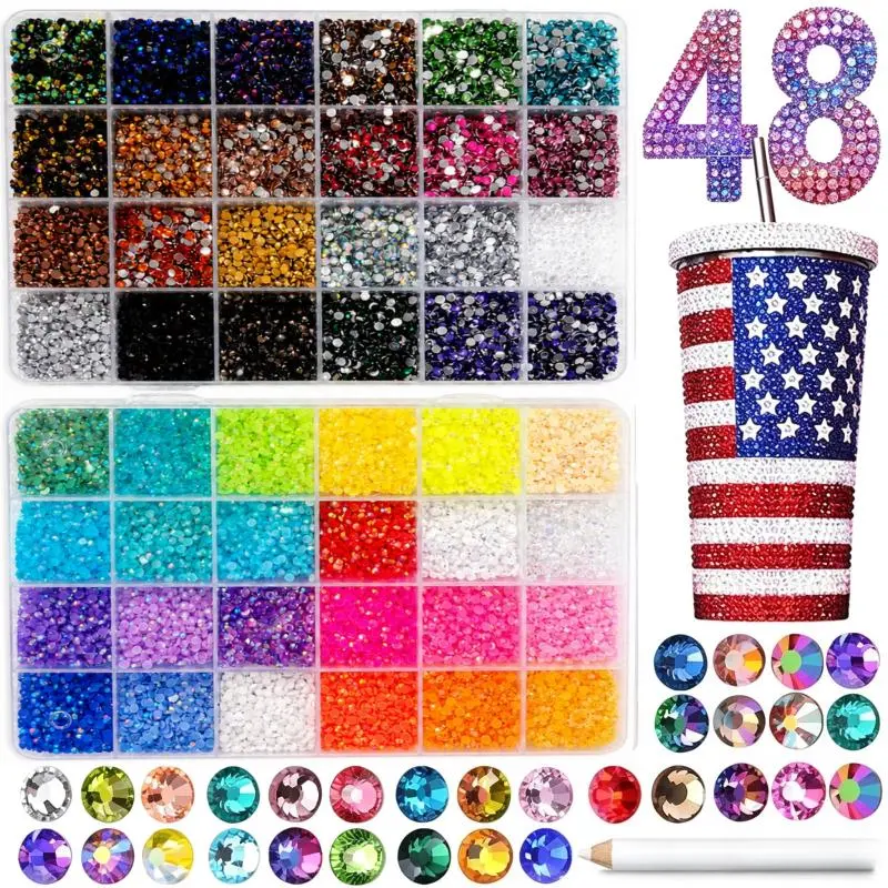 48000Pcs in 48 Colors Rhinestones for Bedazzling and Diamond Art, 3mm Flatback Gems with Gift Tools Jewelry Tweezers, Perfect for Nail Art, Crafting, Clothing, Fabric Decor bedazzled kit
