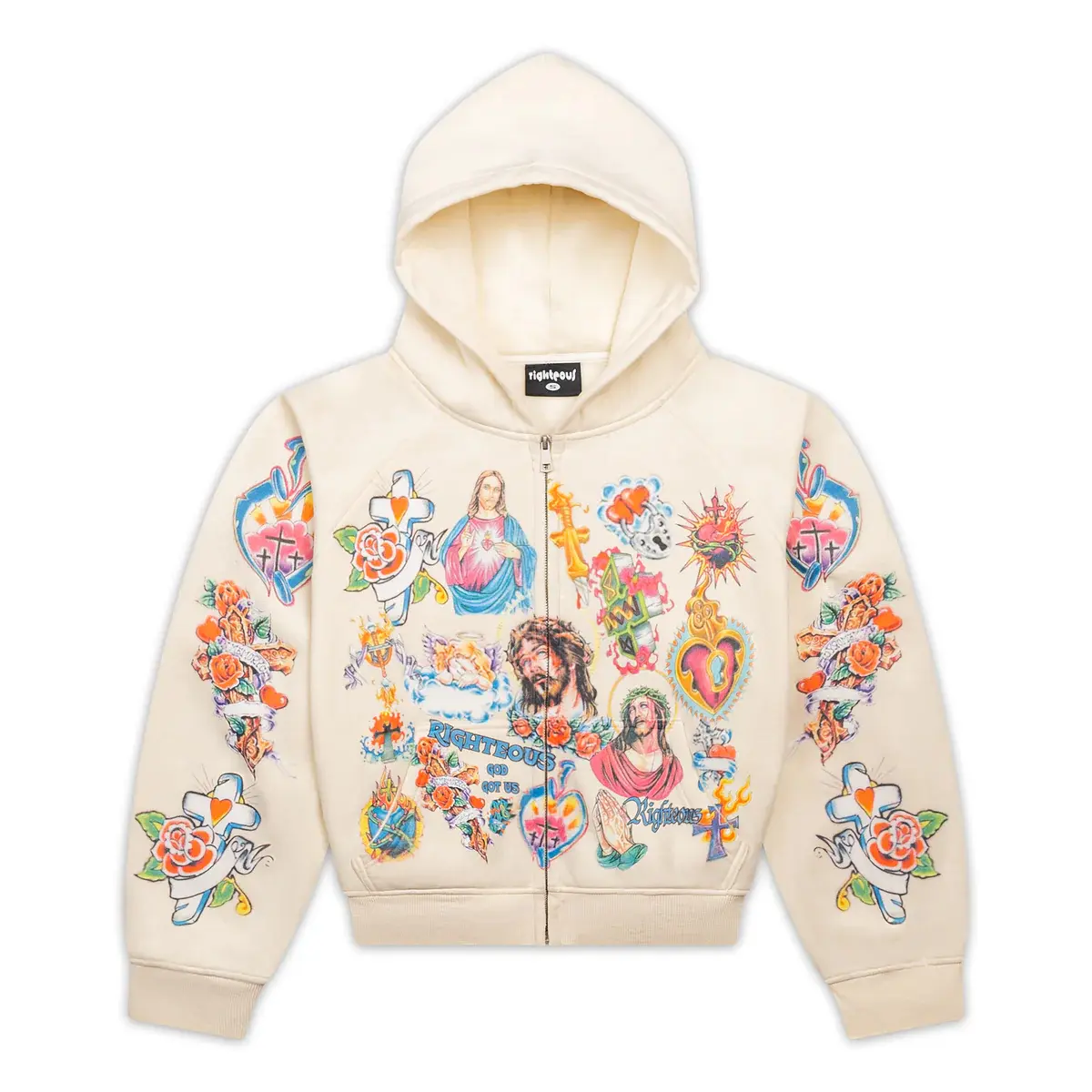 (100% Authentic) We Are Righteous Risen King Cropped Zip (Cream)