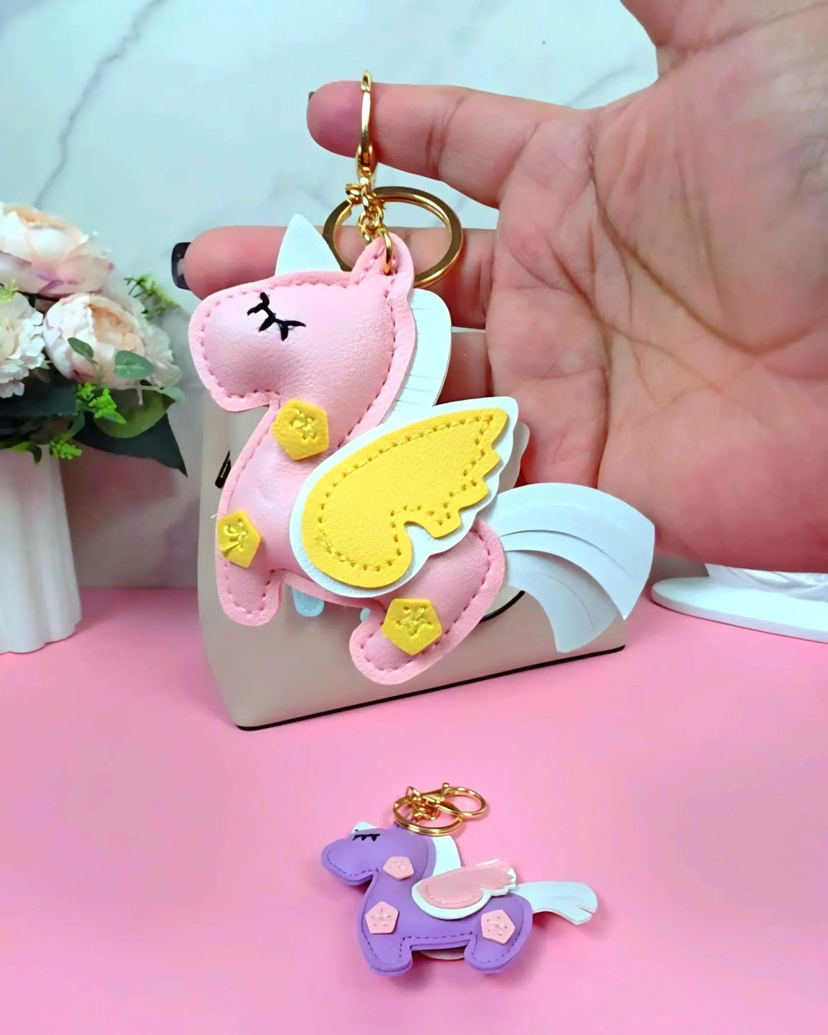 Unicorn Keychain — Vegan Leather Pastel Charm