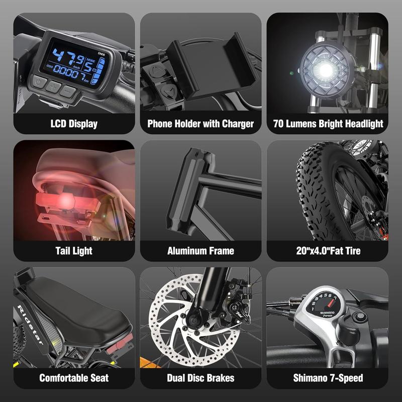 2025 New Electric Bike for Adults Q20, 2000/1500W, 37/30MPH,52V 40AH,48V/20AH E-Bike,30-180 Miles Electric Motorcycle, 20" Fat Tire Dirt Bike, UL2849 All Terrain for Mountains, Snow, Sand, Road