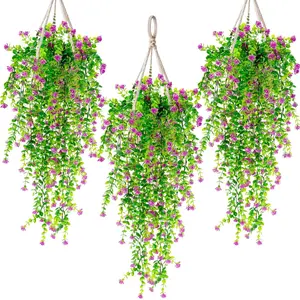 3pcs UV-Resistant Eucalyptus Leaf Hanging Plants, Realistic Artificial Plants, No Maintenance, Ideal for Outdoor Decor, Simple Vine Greenery