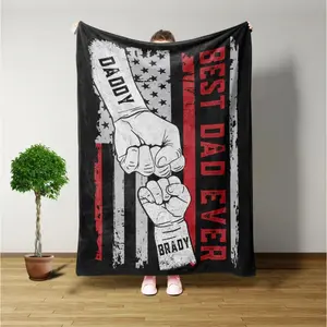 Personalized Best Dad Ever Blanket Custom Fist Bump Name American Flag Throw Blanket Unique Birthday Father's Day Christmas Gifts For Dad Men Husband Papa Cozy Soft Fleece Blanket For Couch