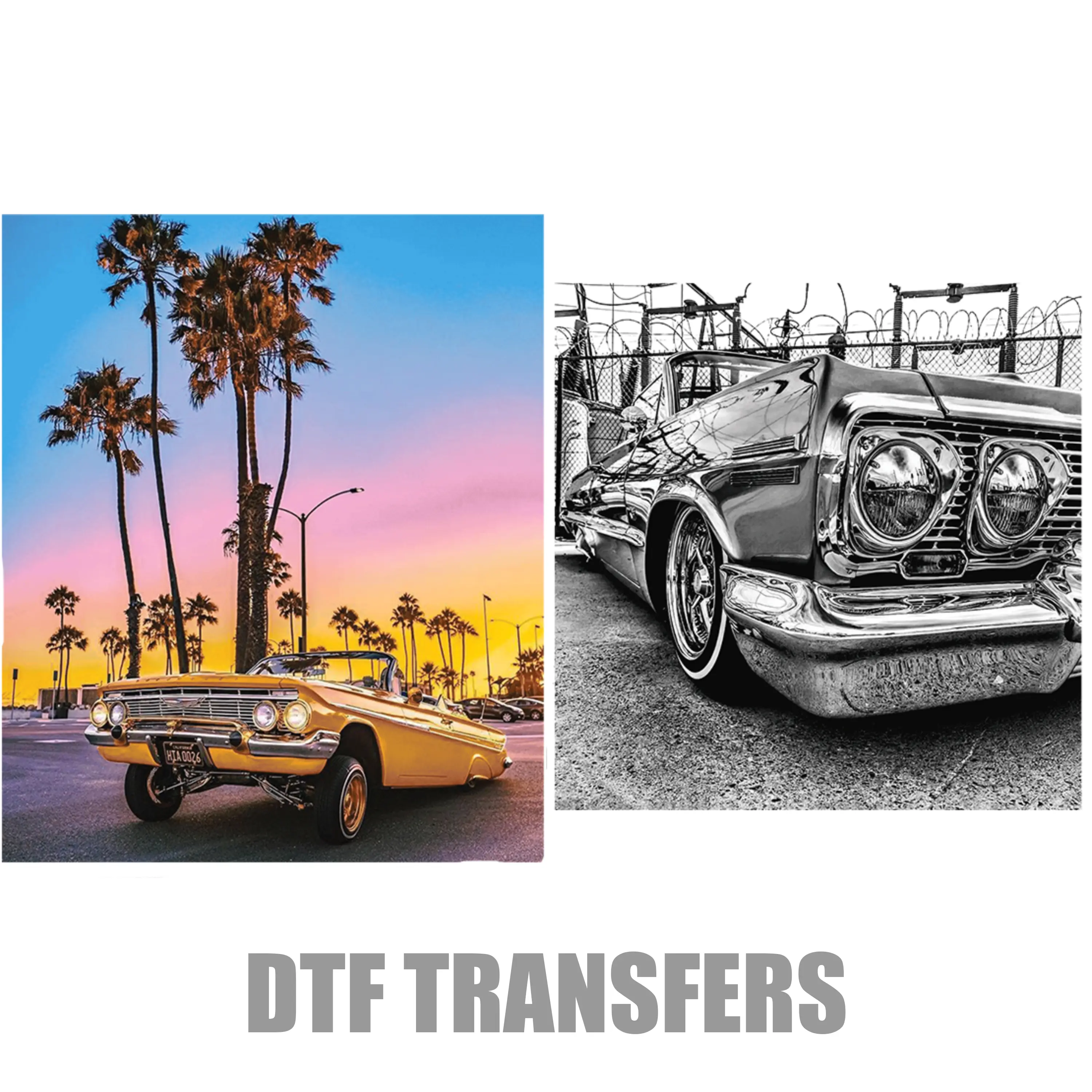 Lowrider Impalas 2 - 12 Full Size DTF Transfers | Chevy Impala Gang Sheet 22x60 | Ready To Press Heat Transfers | Chicano Art | Car Culture Designs | Premium DTF Prints | Fast Shipping | Custom Shirt Business Must Have