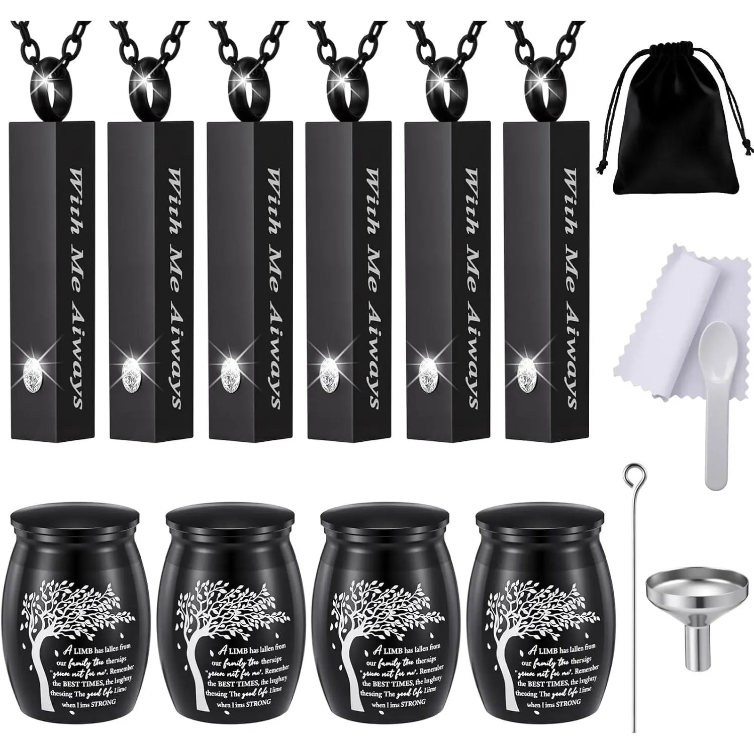10 Pcs Urn Necklaces for Ashes Cremation Jewelry Small Keepsake Urns for Human Pet Ashes Engraved with Tree Pattern and with Me Always Text Waterproof Memorial Holder