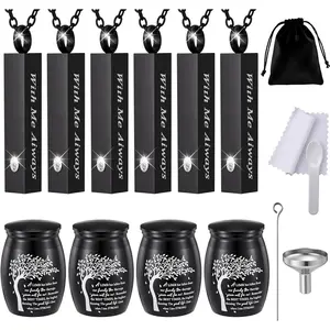 10 Pcs Urn Necklaces for Ashes Cremation Jewelry Small Keepsake Urns for Human Pet Ashes Engraved with Tree Pattern and with Me Always Text Waterproof Memorial Holder