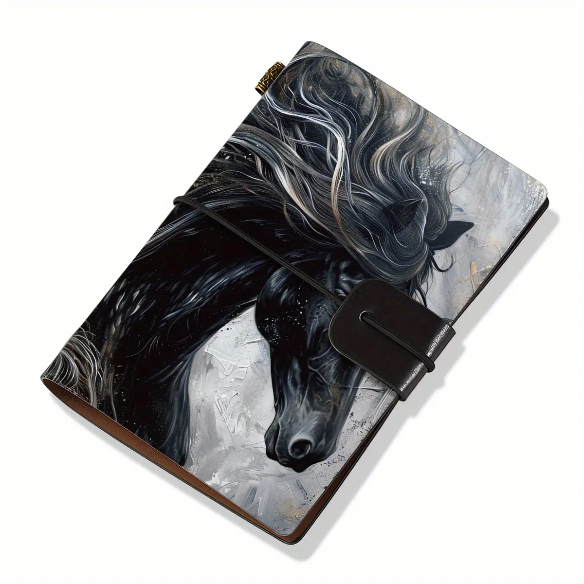 1pc Short Pocket Subject Notebook - A7 Size 5.5x3.7 Inches, Black Horse Design - Ideal Gift for Thanksgiving, Christmas and Birthday