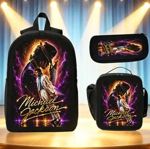 Michael Jackson 3pcs Backpack Set School Backpack with Lunch Bag & Pencil Case Music Fan Gift Dance Lover Gift Back to School Supplies  Graduation Present Travel Essentials Bookbag for Teens Students