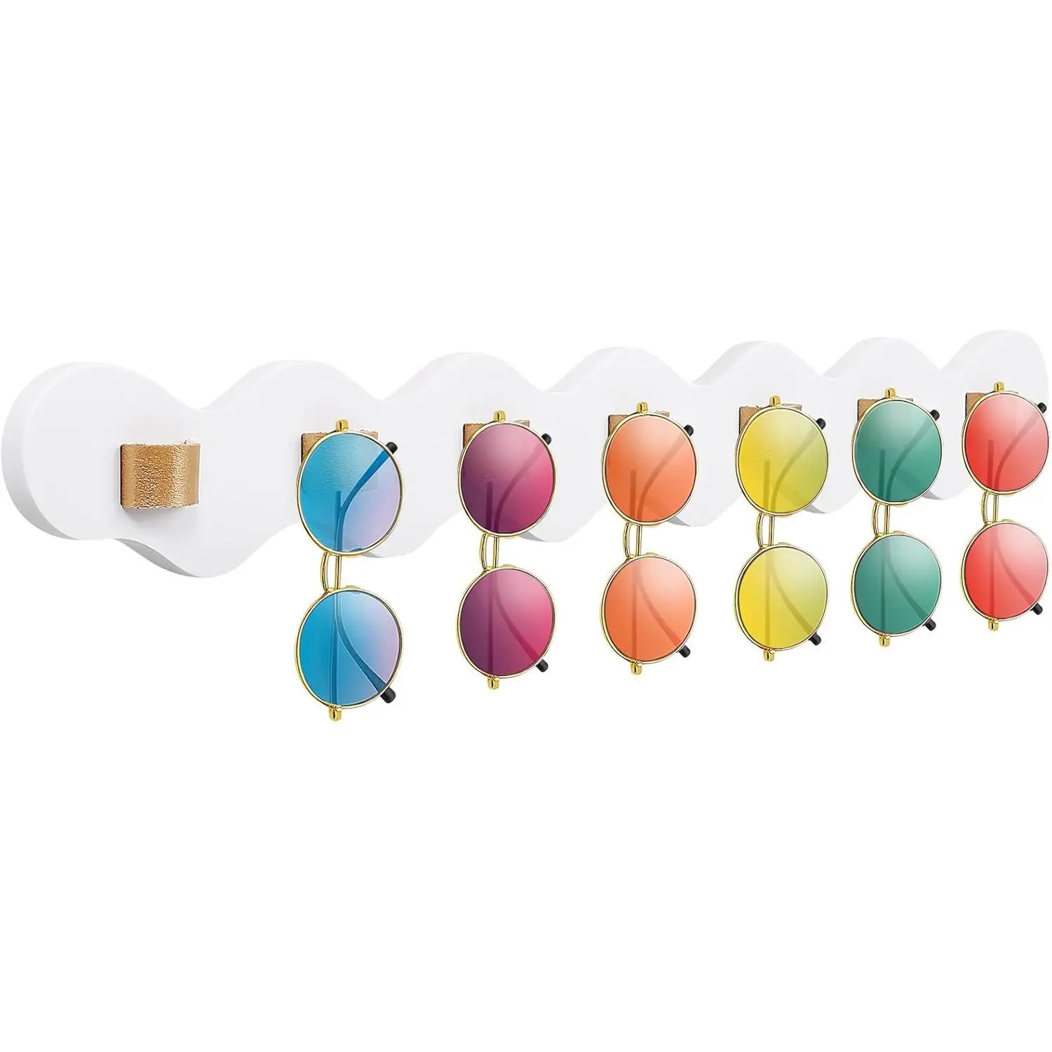 Beechwood Sunglasses Organizer Wall, Wall Mounted Sunglass Holder, Hanging Eye Glasses Organizer Storage with 7 Slots, Sun Glass Holder (White)