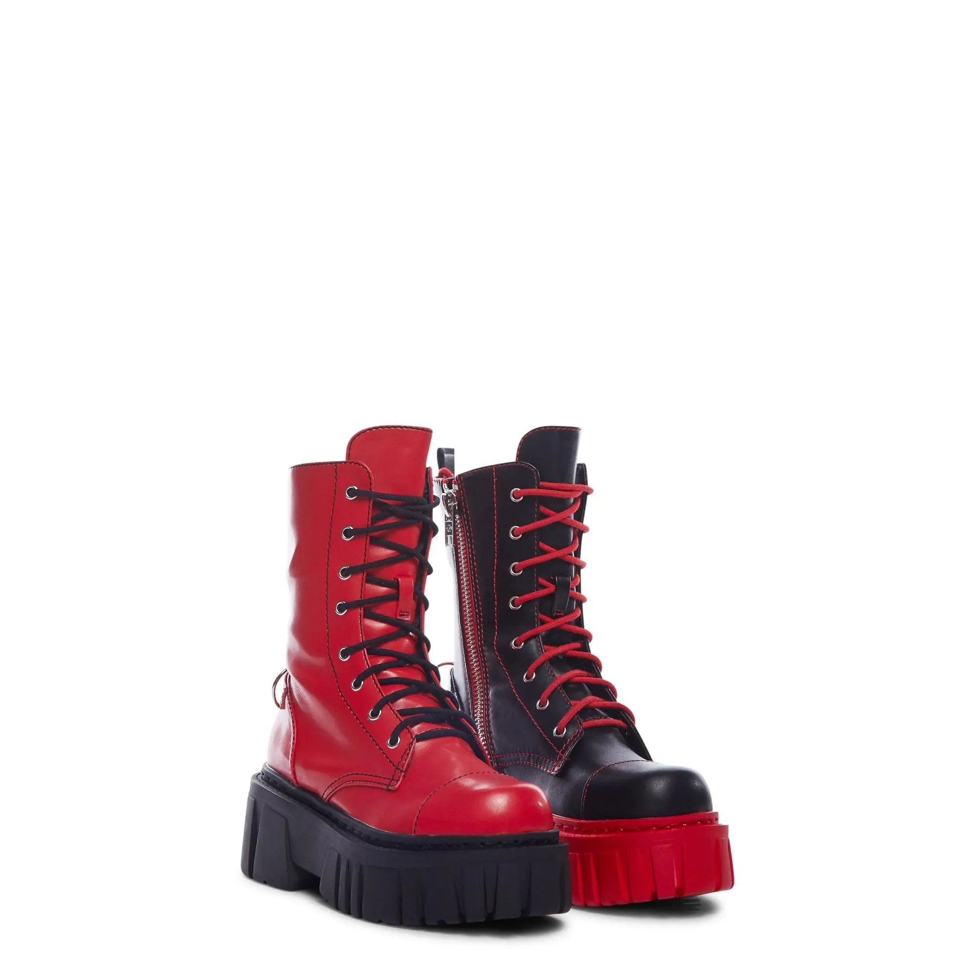 Devil Games Mismatched Combat Boots - Red Devil Games Mismatched Combat Boots - Red