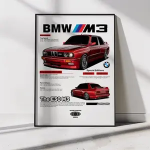 BMW M3 E30 Poster Print | Car Blueprint Wall Art | Automotive Garage Decor Gift