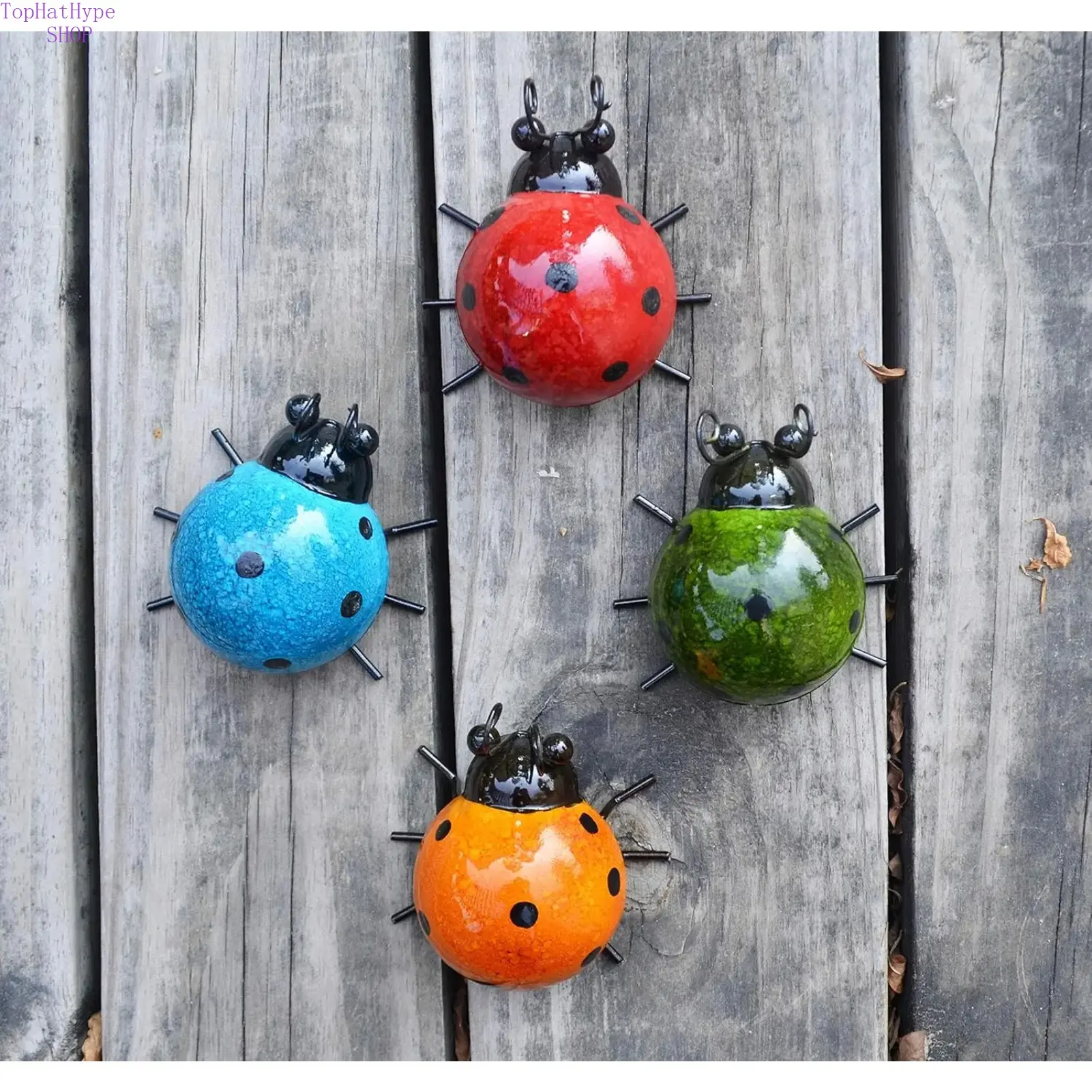 Set of 4 Metal Ladybug Garden Wall Art Decor Cute Colorful Insect Sculptures Rustic Outdoor Fence Patio Yard Decor Weatherproof Wall Art Ornament for Home Lawn Backyard Artistic Decoration,summerwins