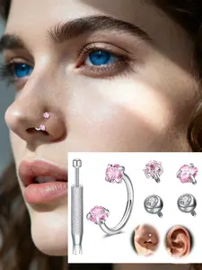 18g Internal Thread Horseshoe Nose Ring Septum Piercing with Diamond Replacement Tops Stainless Steel 8mm Hypoallergenic Nostril Jewelry for Women Men Rhinestone Nose Ring