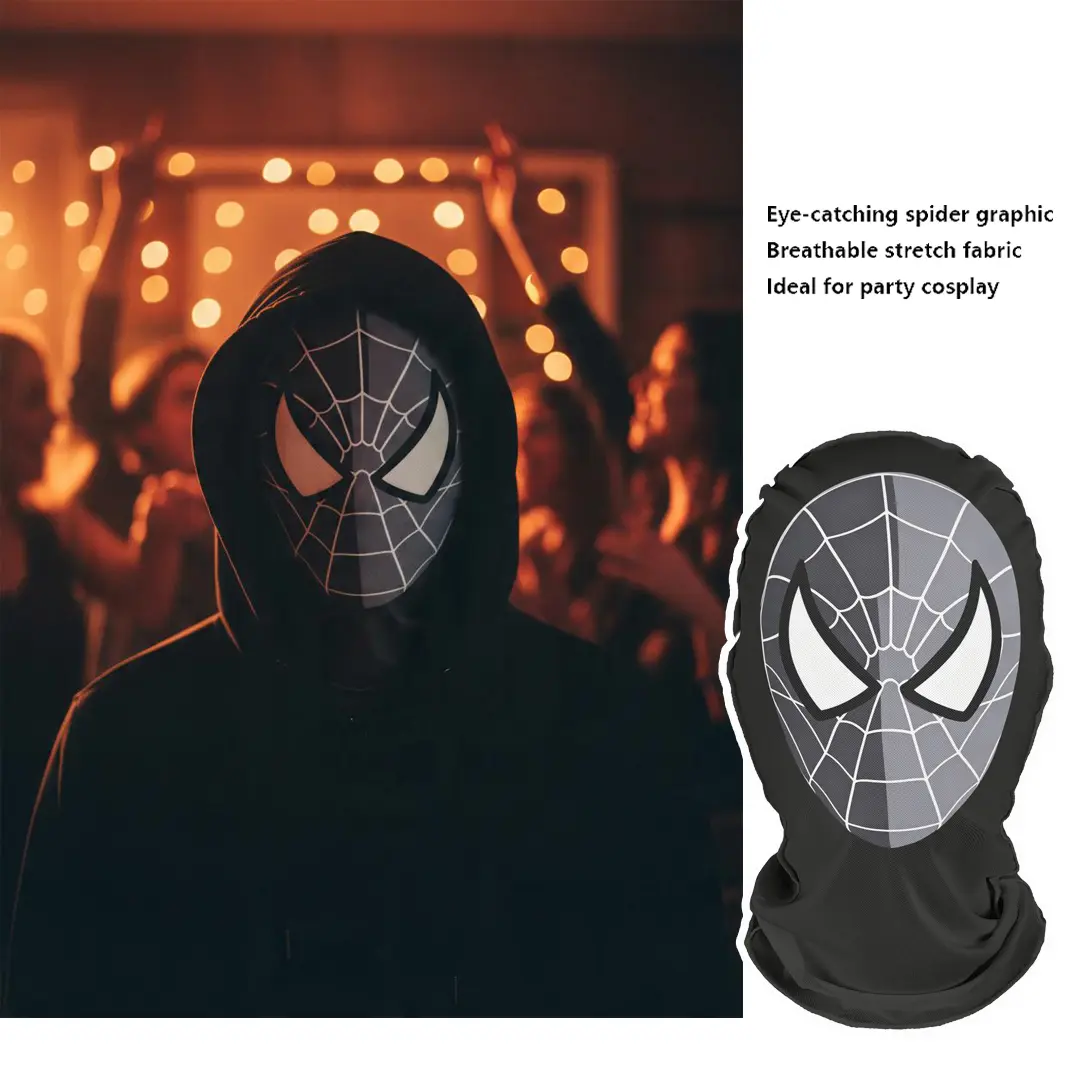 Men Women Printed Dark Abstract Face Balaclava Mask, Trendy Full-Face Mesh Headgear, Breathable Cosplay Prop For Halloween Costume Parties