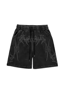 Men's Summer Fashion Shorts, Trendy Casual Sports Pants, Dark Street Style, Washed Look, Cross Design, New Arrival, Graphic Print Shorts