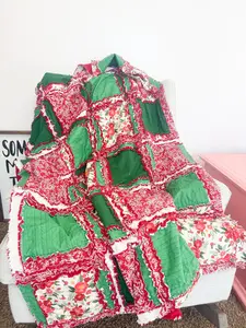 Cozy Rag Quilt | Holiday Throw Blanket | Cozy Large Throw or Twin Quilt | Red Green Patchwork Bedding | Red Winter Quilt Gifts