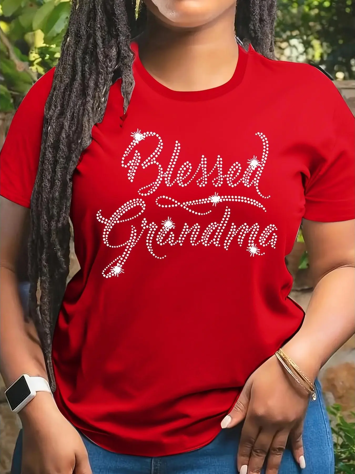 Women's Blessed Grandma T-Shirt, Oversized Rhinestone Script Top in 100% Soft Cotton, Casual Short Sleeve for Church and Family Parties, Clothes, Theme Parties, Us S/M/L/Xl/2Xl/3Xl