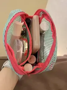 2/4 Piece Mesh Makeup Bag, Portable Colorful Beauty Storage Pouch, Breathable Travel Wash Kit, Small Accessory Organizer, Multi-Use Home Outdoor Storage Bag