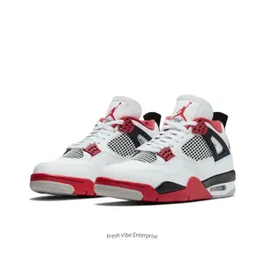 White and Red Mid-Top Retro Basketball Shoes