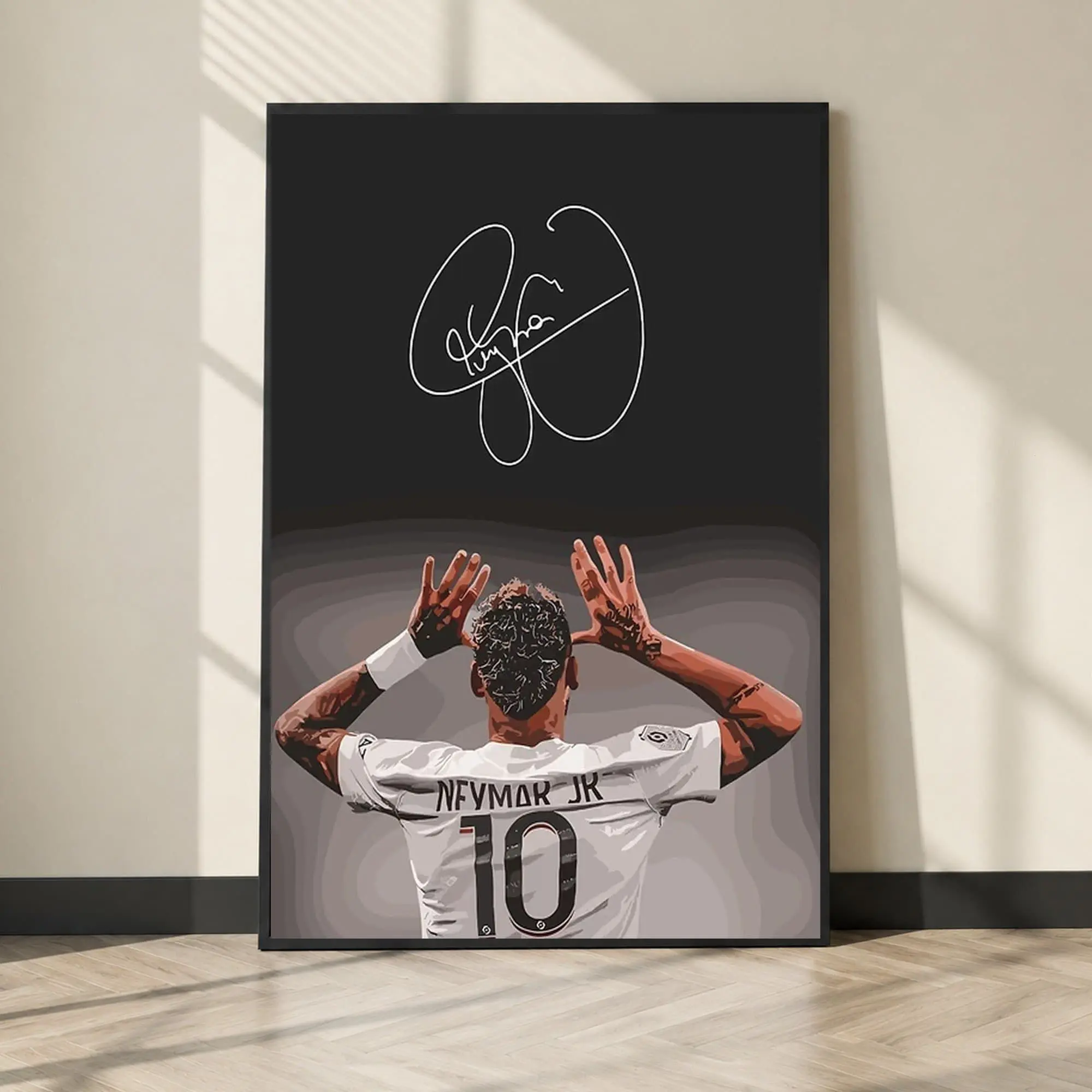 Neymar Jr. Illustration With Signature Poster, Soccer Wall Art, Home Decor Living Room ( Unframed - Print Only )