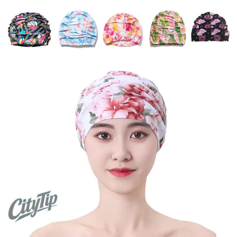 Printed Swim Turban Cap for Women, High Elastic Long Hair Swim Cap, Soft Breathable Quick-Dry Fabric Swim Hat, Modest Swimwear Head Cover, Beach Pool Vacation Essential, TikTok Viral Summer Swim Accessory