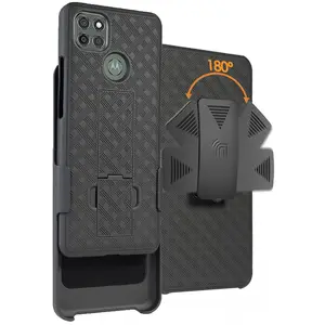 Case with Clip for Moto G9 Power, Nakedcellphone [Black Tread] Kickstand Cover with [Rotating/Ratchet] Belt Hip Holster Combo for Motorola G9 Power Phone (XT2091-3)