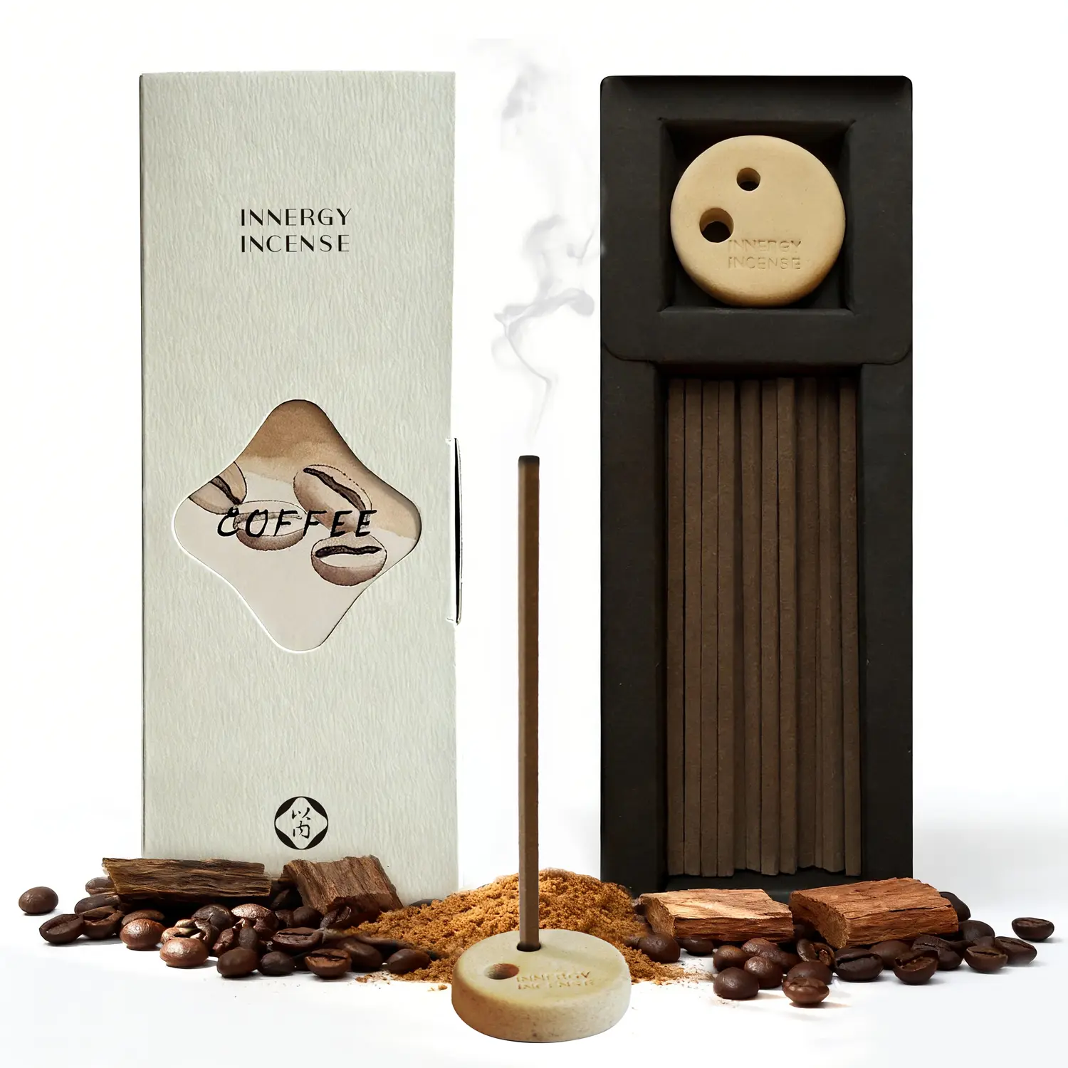Innergy Coffee Incense Sticks - 50 Pieces Natural Smoke Fragrance, Unique Roasted Scent, Warm Wood Base, All Natural, No Bamboo Core, Home Fragrance for Stress Relief