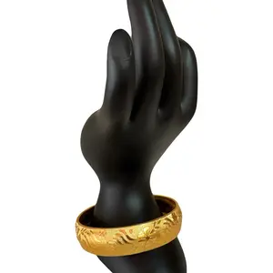 Thick Gold Bangles with Intricate Patterns for Women's Fashion Accessories