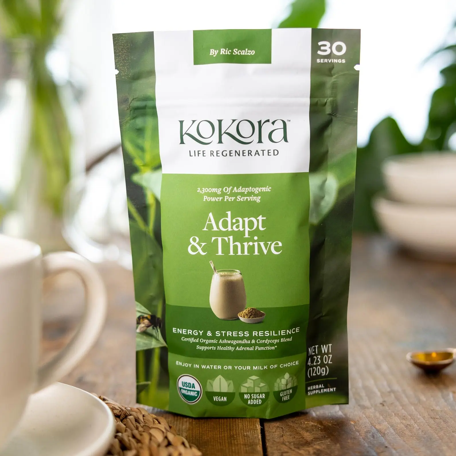 Kokora Adapt & Thrive Organic Adaptogenic Natural Energy Drink Mix - Regenerative Organic Certified Farm-Sourced, Ashwagandha & Botanical Extracts Stress Reliever for Adults’ Nutritional Wellness (Chai-Like Flavor Note), Natural Energy Drinks, Energy Drin
