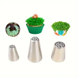 3pcs Grass Cream Nozzles Set, Stainless Steel Icing Tips for Cake Decoration, Durable Pastry Tools for Cupcakes & Desserts