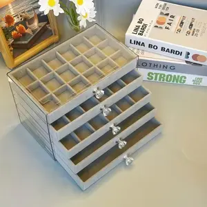 3/5-Tier Large Clear Acrylic Jewelry Box Organizer - Stackable Storage for Earrings, Necklaces, Rings, Bracelets.Multi-compartment design saves space and is suitable for desktop and dressing table storage.