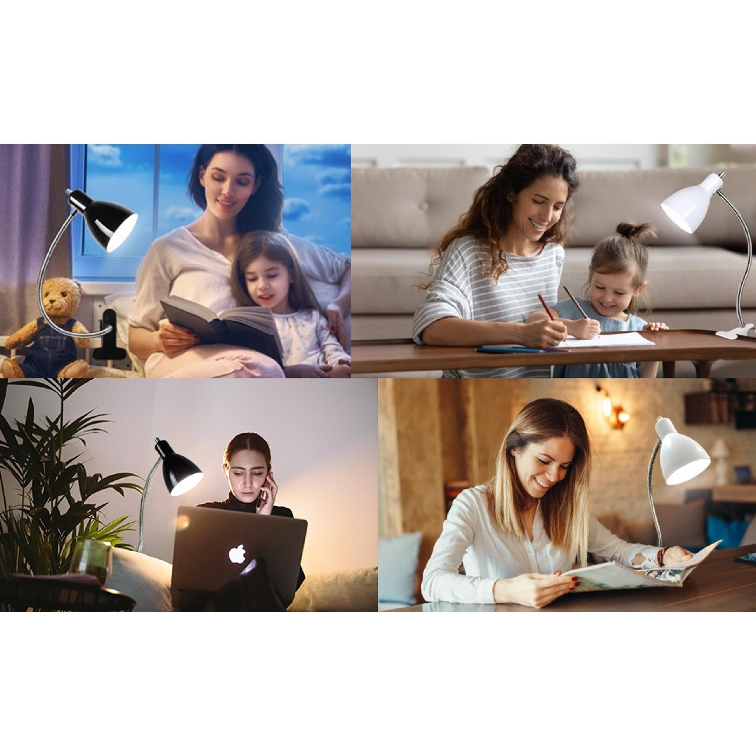 Desk lamp Eye-Caring Table Lamps, 360°Rotation Gooseneck Clip on Lamp Reading Light Portable Reading Book Light Clamp Study Desk Lamps for Bedroom and Office Home Lighting (White)