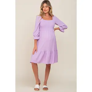 Lavender Smocked Ruffle Maternity Dress