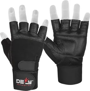 DEFY Padded Weight Lifting Gloves with 13" Long Wrist Wrap Genuine Leather Gym Gloves for Power Lifting, Cross Training, Workout Black men