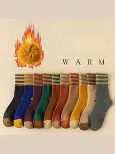 10 Colors And 10 Pairs Of Socks For Men And Women In Winter. Authentic Anti Freezing Loop Mid Tube Socks For Keeping Warm In Autumn And Winter For Men. Extra Thick Towel Loop Socks For Men And Women In Winter. Novelty Socks For Men And Women Colorblock St