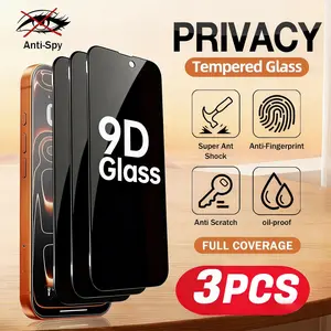 iPhone 16 Pro Max Tempered Glass Film, 9D Privacy Screen Protector, 3-Pack Full Coverage, Anti-Scratch, Anti-Fingerprint, Oil-Resistant