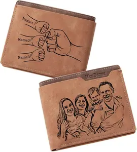 MenBense Personalized Photo Wallet for Dad - Custom Engraved PU Leather Wallet with 5 Card Slots & Coin Pockets - Perfect for Father's Day, Birthday, Anniversary Gifts