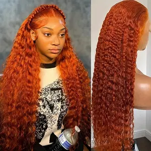 13x4 Deep Wave Orange Ginger Lace Front Wig Glue Free Curly Lace Front Wig 26 Inches Human Hair Wig for WomenGifts for Women Gifts for Mom Lace Front Glueless Pre Plucked