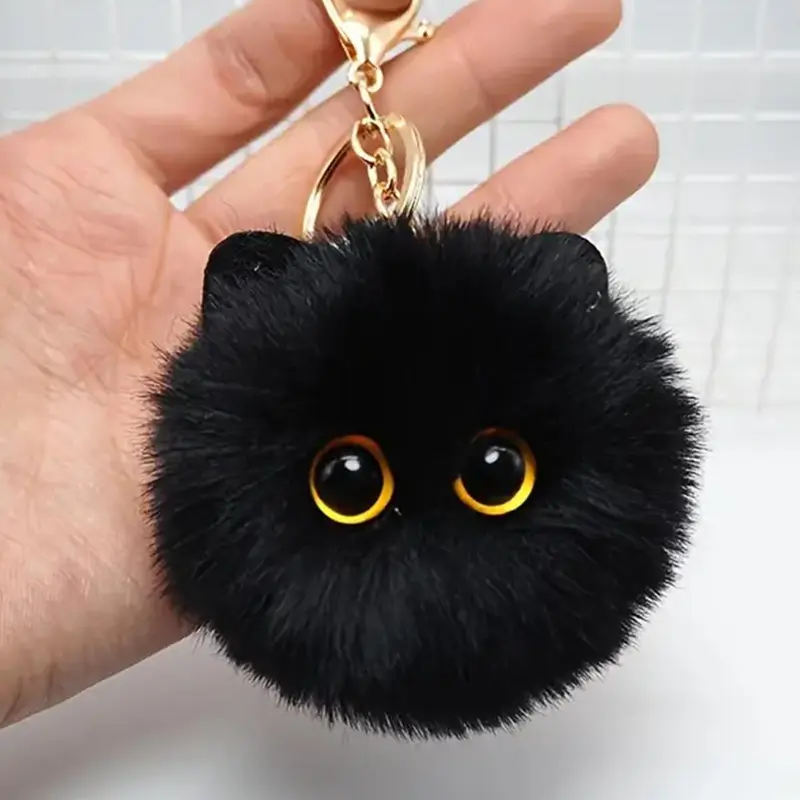 2024 New Style Cute Cat Design Plush, Aesthetic Fashionable Pom Pom Decor Keychain for Women & Girls, Fashionable Accessories for Bag & Purse Decoration, Keychain For Bags, Soft Pompom Keychain, Keychain Accessory, Keyring, Keychains Cute