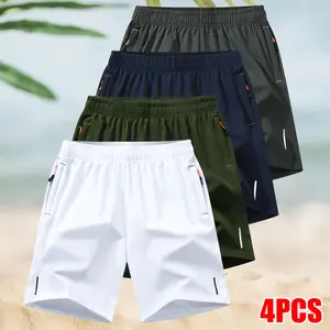 Men’s 4-Pack Reflective Strip Print Athletic Casual Shorts — Breathable, Quick-Dry, Trendy Fitness/Running/Hiking Sports Shorts, Ideal for Summer Workouts